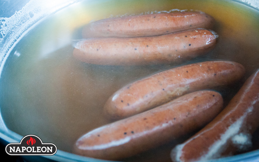 Boil Brats in beer using the Stainless Wok