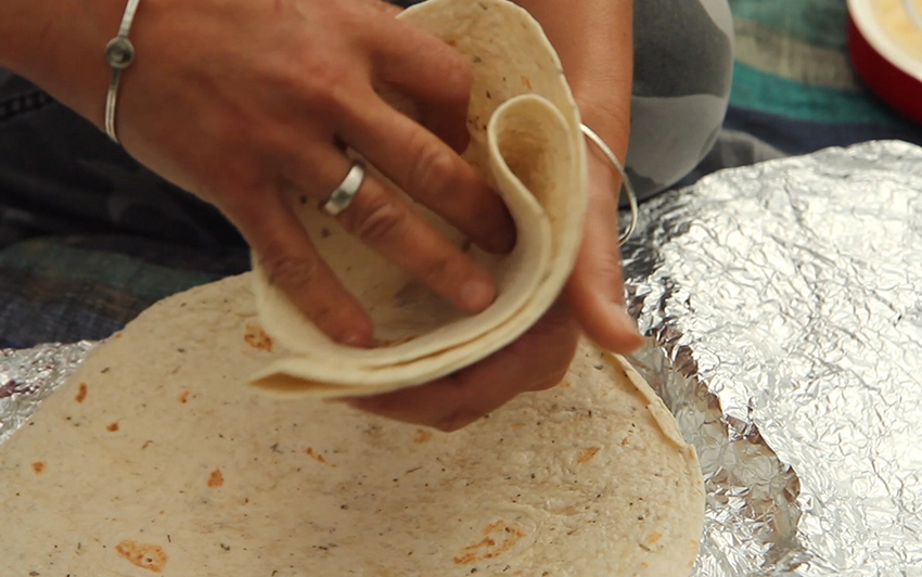 Fold the warmed tortillas to hold the burgers - Gen Taylor Recipe Video