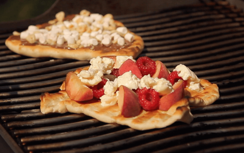 Back on the grill to warm, melt, and bake the toppings