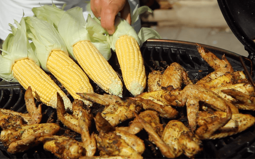 Add the corn to the grill when the chicken is half way done - Gen Taylor Recipe video
