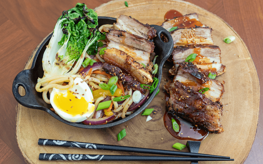 Crispy Asian Pork Belly - Serve everything together