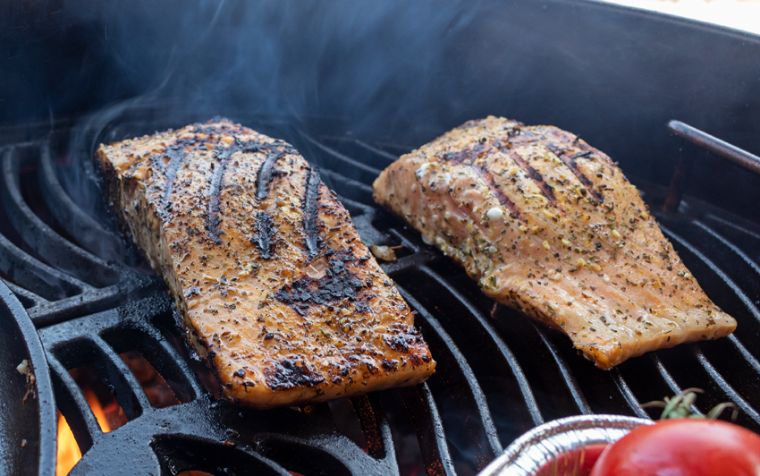 Charcoal Grilled Salmon - Flip to the meat side