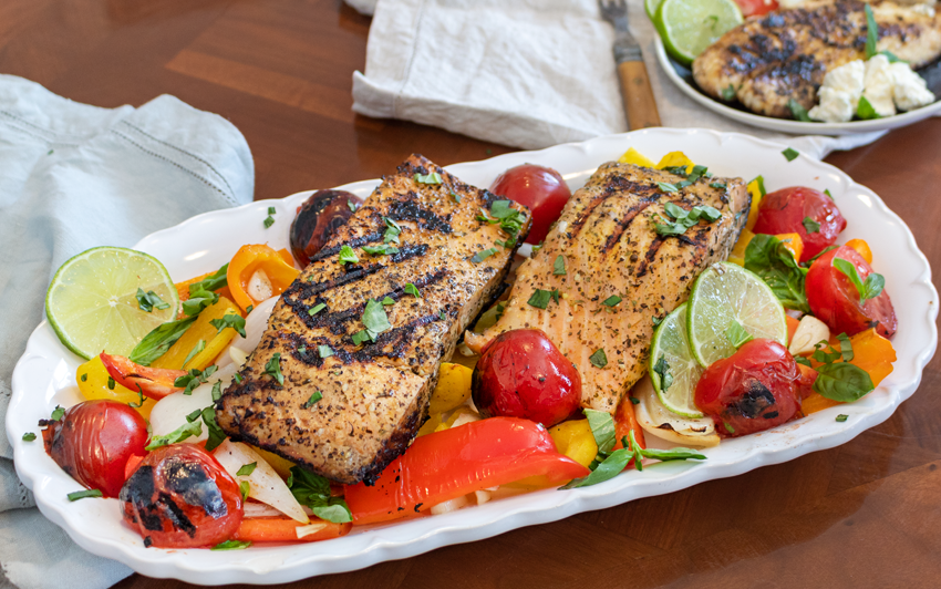 Charcoal Grilled Salmon - top with citrus and herbs