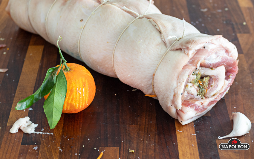 Step 1 - Season and Roll Pork Belly - Porchetta on the Rotisserie