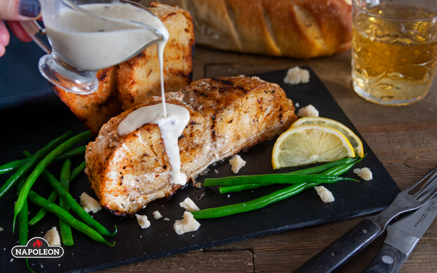 Serve 2 - Grilled Chilean Sea Bass With Grilled Bread And Cider Cream Sauce