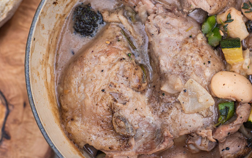 Recipe image of SMOKED-DUCK-AND-SUMMER-VEGETABLE-CASSOULET