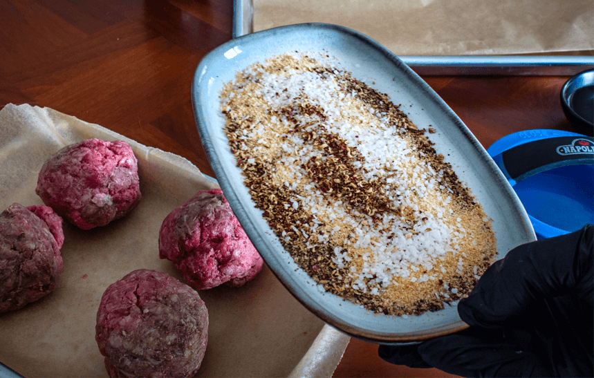 Recipe Blog - Peppercorn Wagyu Burger - seasoning